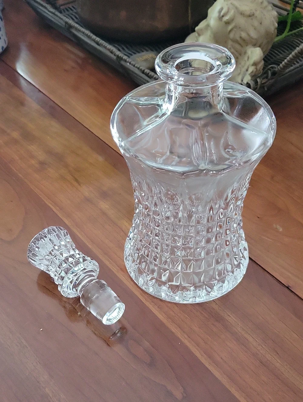 Cut Crystal Glass Gorham Decanter with Faceted Stopper - Clear